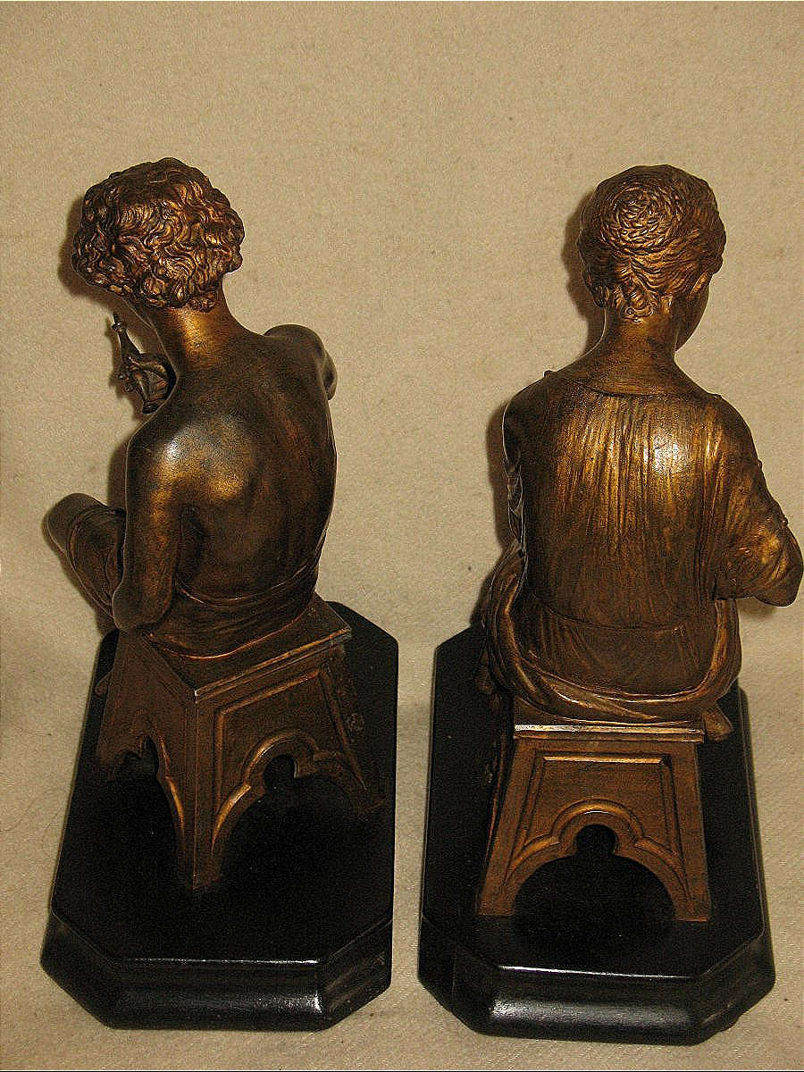 Couple à l'antique sculptures sur socle en poirier noirçi époque Napoléon III 19ème-photo-2