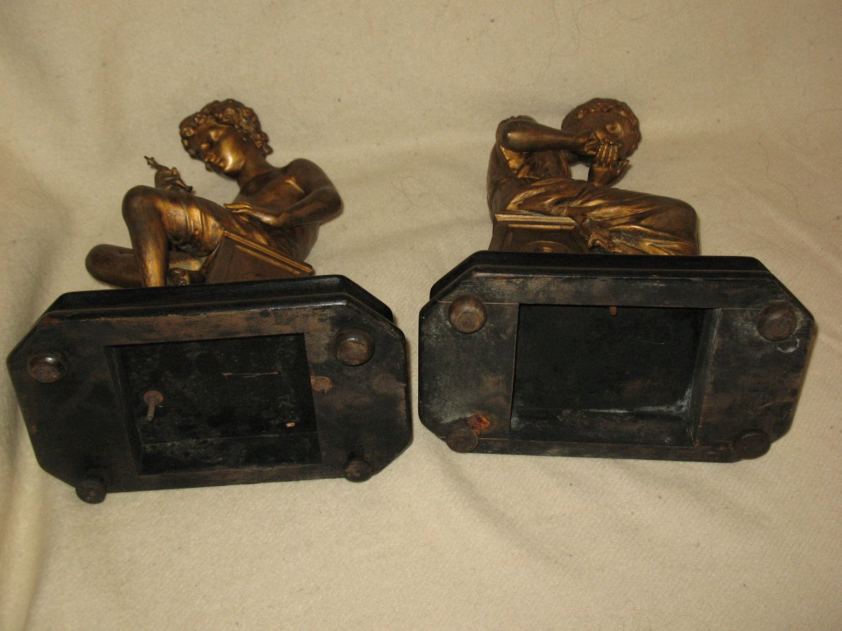 Couple à l'antique sculptures sur socle en poirier noirçi époque Napoléon III 19ème-photo-3