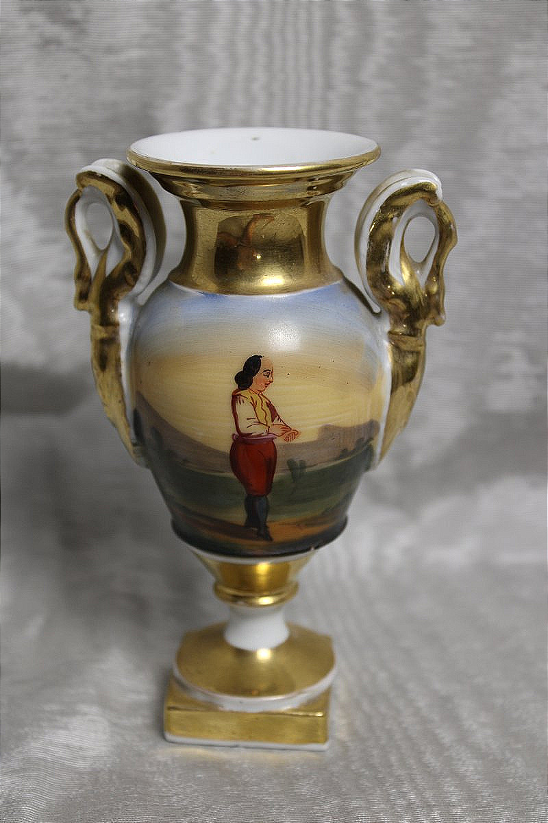 Vase en porcelaine de Paris époque Empire à décor lacustre animé époque 19ème-photo-2