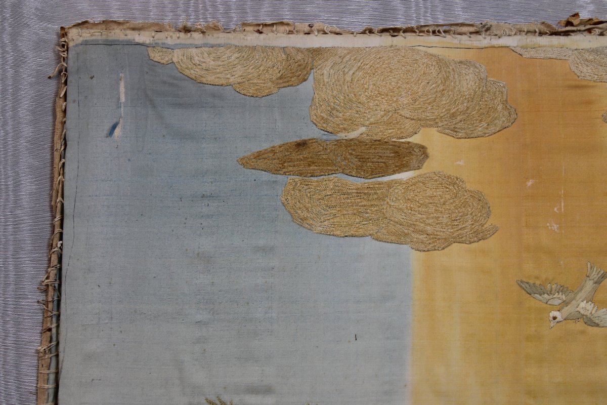 The Baptism Of Jesus Christ By John The Baptist: A Religious Panel Featuring Embroidery And Gouache On Silk-photo-5