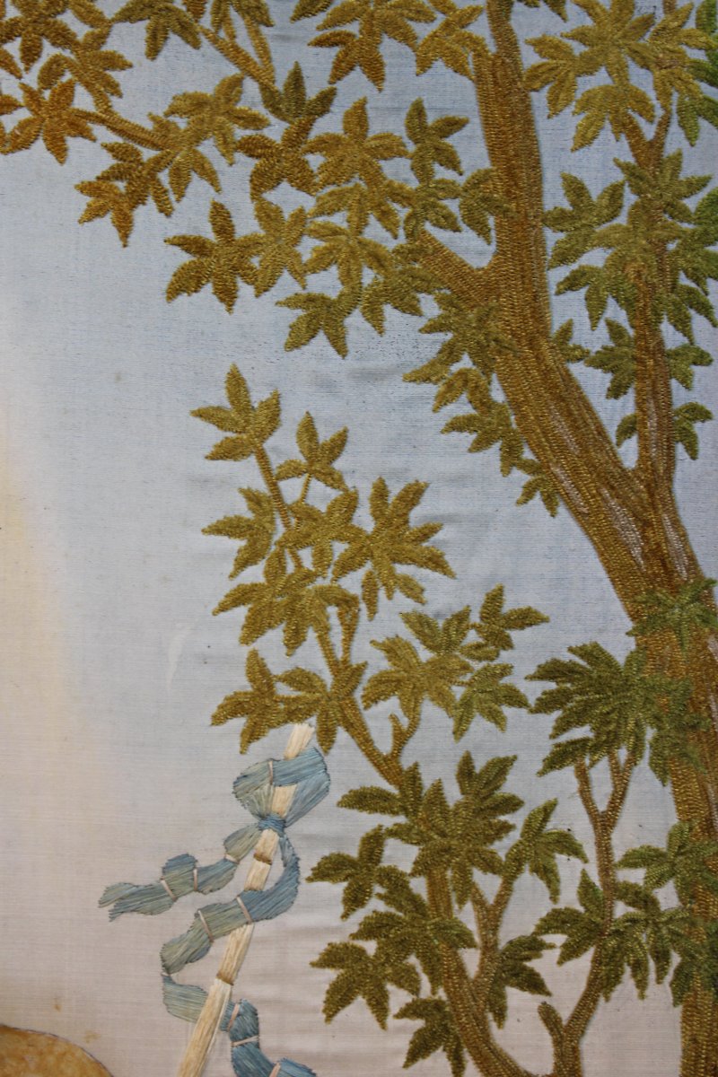 The Baptism Of Jesus Christ By John The Baptist: A Religious Panel Featuring Embroidery And Gouache On Silk-photo-6