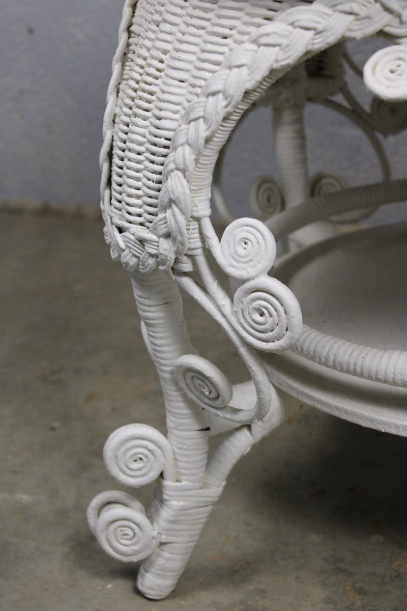 White-lacquered Rattan Side Table From The 1900s For An Art Nouveau-style Winter Garden-photo-7