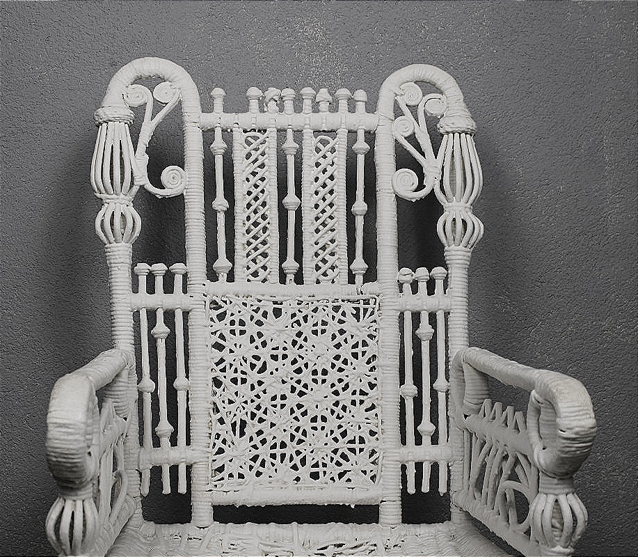 Fauteuil en rotin laqué blanc ép.  1900 style Art Nouveau pour jardin d'hiver, terrasse...-photo-2