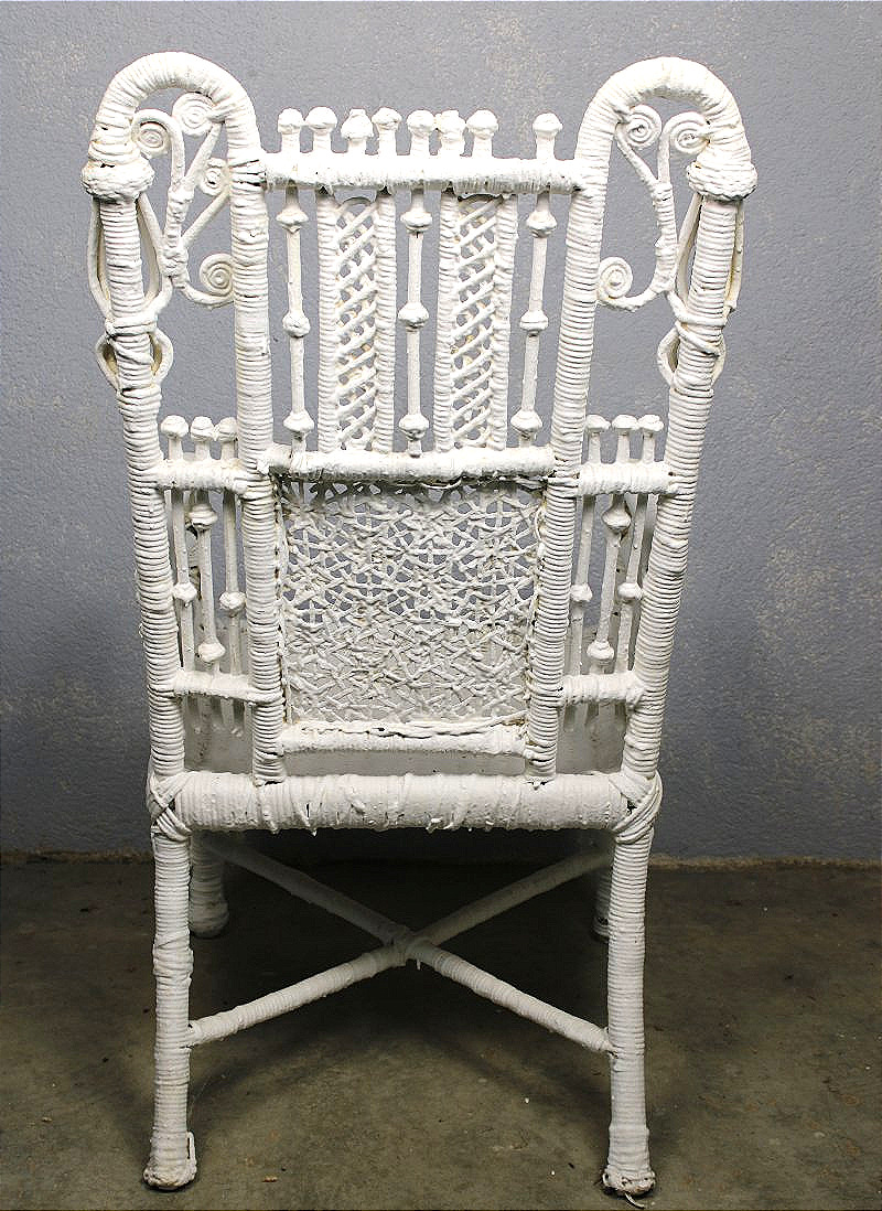 Fauteuil en rotin laqué blanc ép.  1900 style Art Nouveau pour jardin d'hiver, terrasse...-photo-3