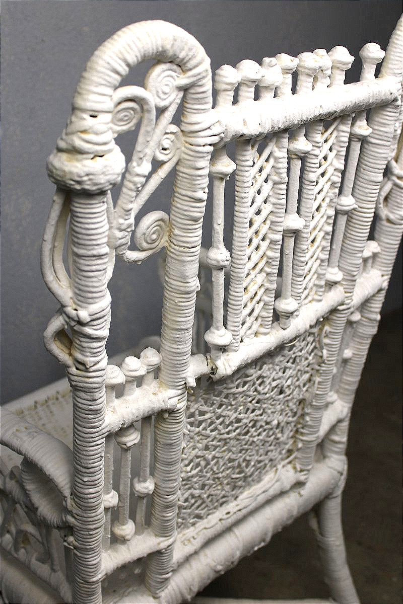 Fauteuil en rotin laqué blanc ép.  1900 style Art Nouveau pour jardin d'hiver, terrasse...-photo-4