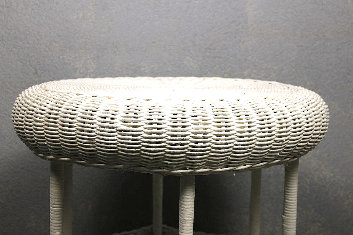 Table guéridon en rotin laqué blanc pour jardin d'hiver style Art Nouveau-photo-3