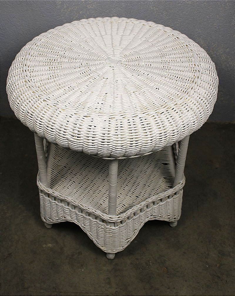 Table guéridon en rotin laqué blanc pour jardin d'hiver style Art Nouveau-photo-4
