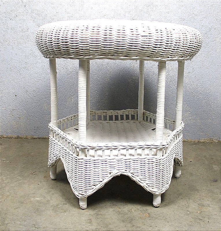 Table guéridon en rotin laqué blanc pour jardin d'hiver style Art Nouveau-photo-6