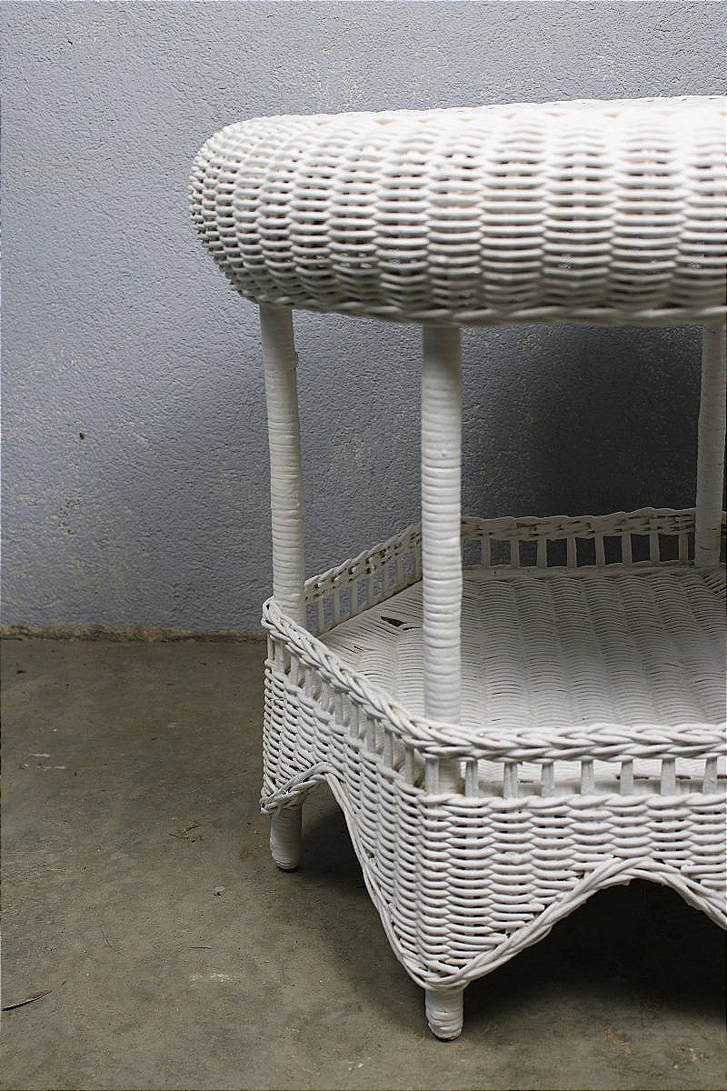 Table guéridon en rotin laqué blanc pour jardin d'hiver style Art Nouveau-photo-7