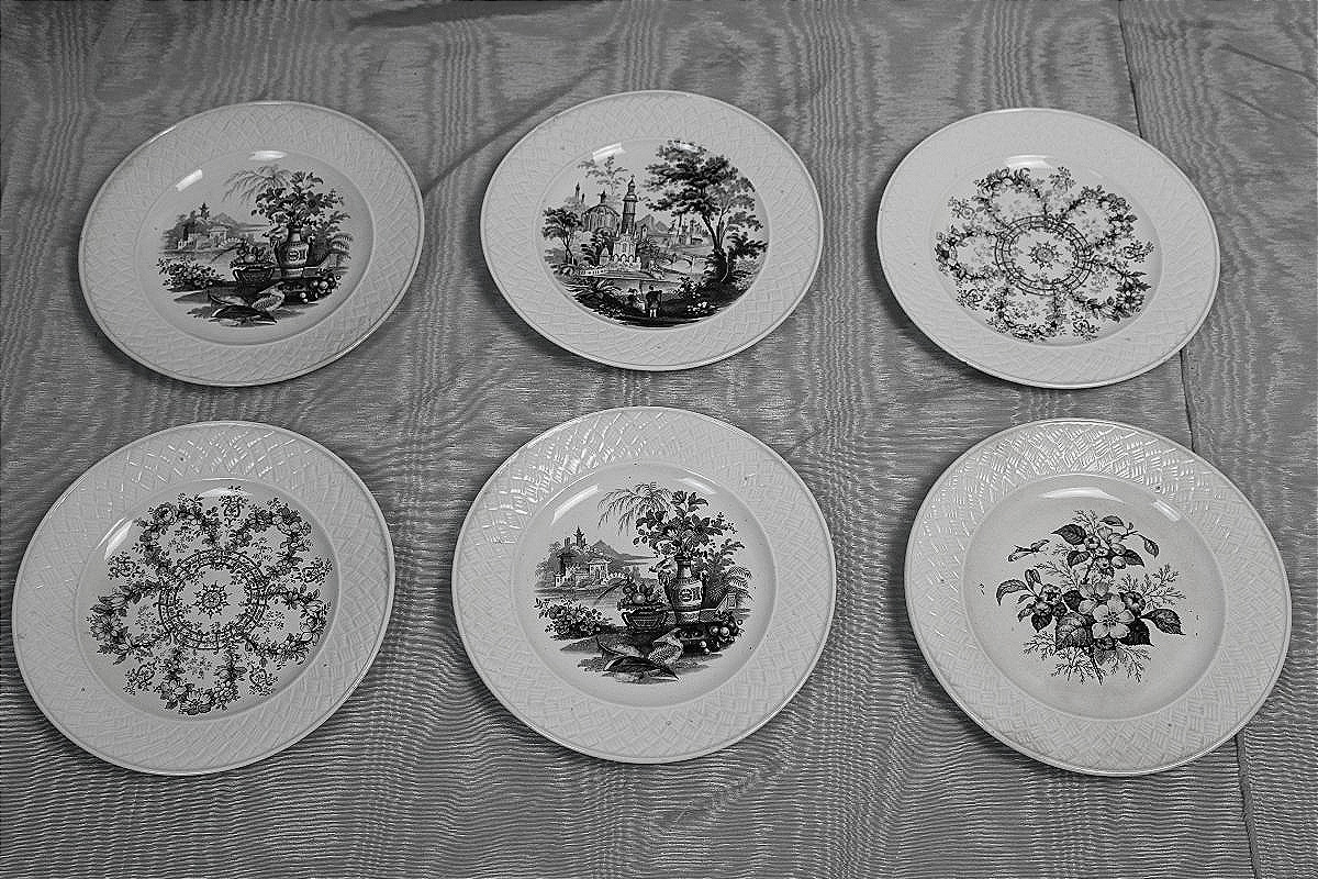 6 Dessert Plates With A Wickerwork Design, Made Of Fine Bordeaux Earthenware, By David Johnston -photo-3