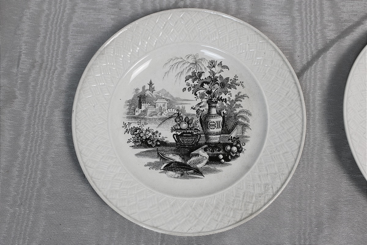 6 Dessert Plates With A Wickerwork Design, Made Of Fine Bordeaux Earthenware, By David Johnston -photo-4