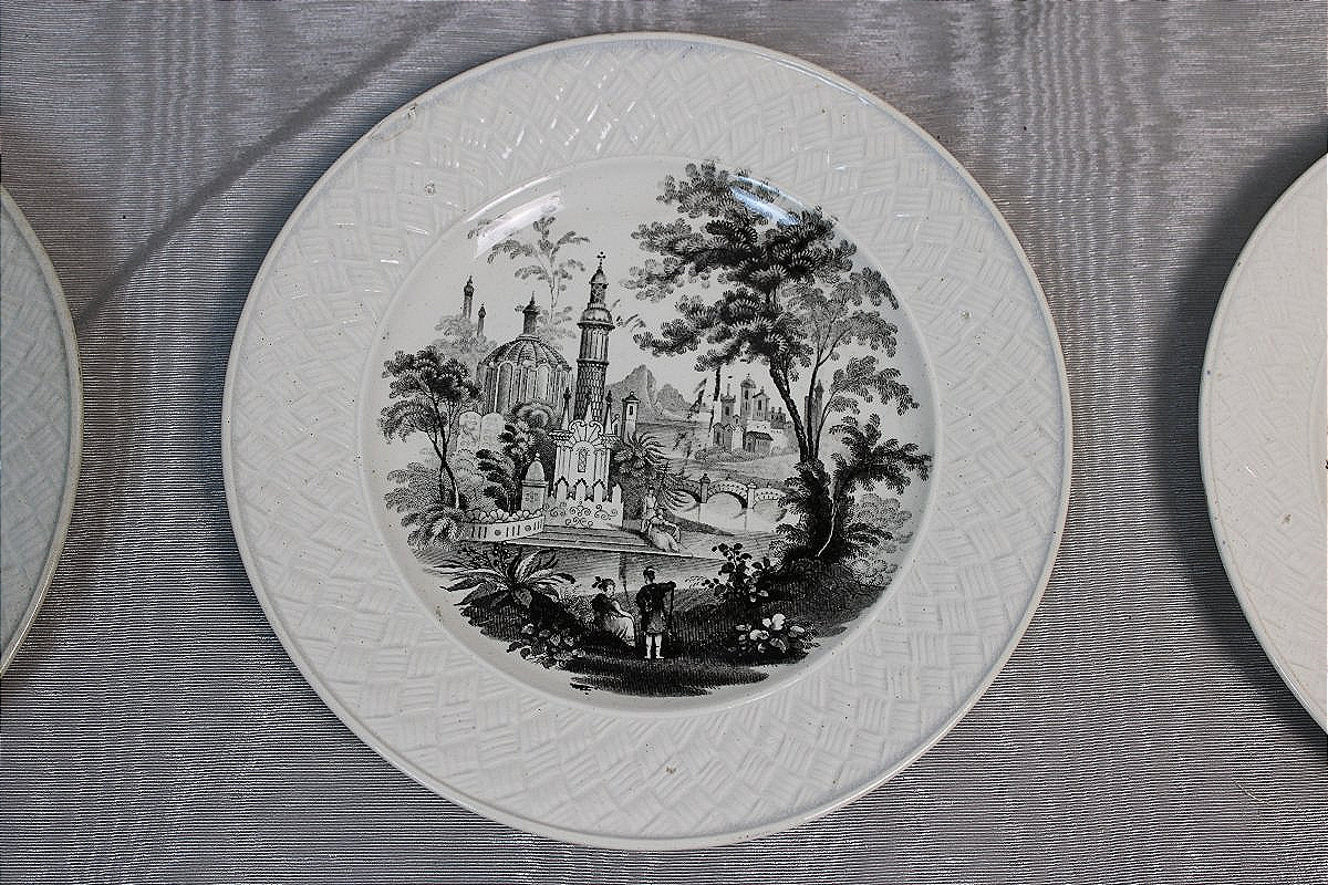 6 Dessert Plates With A Wickerwork Design, Made Of Fine Bordeaux Earthenware, By David Johnston -photo-1