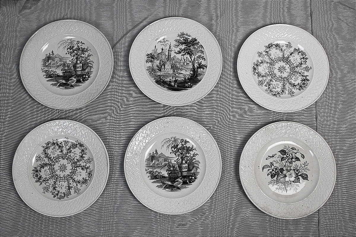 6 Dessert Plates With A Wickerwork Design, Made Of Fine Bordeaux Earthenware, By David Johnston 