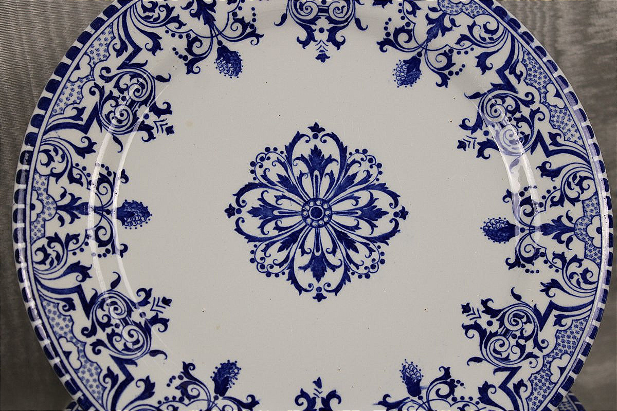 Partie de service de table en faïence de Gien décor de Rouen aux lambrequins époque 19ème-photo-2