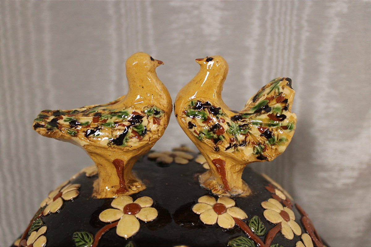Soupière de mariage en grès de Soufflenheim à décor d'oiseaux Alsace-photo-2