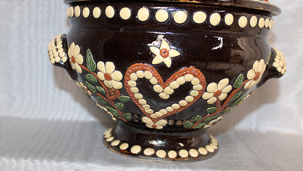 Soupière de mariage en grès de Soufflenheim à décor d'oiseaux Alsace-photo-4