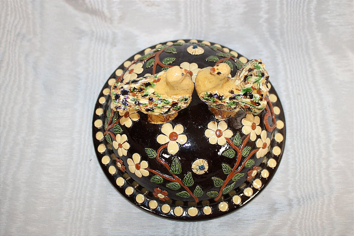 Soupière de mariage en grès de Soufflenheim à décor d'oiseaux Alsace-photo-6