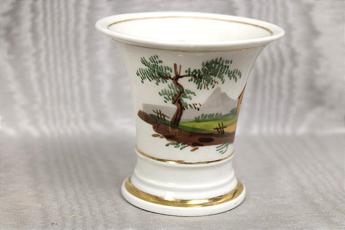 Early 19th-century Empire-style Paris Porcelain Jasmine Or Cone-shaped Vase With Landscape Decoration-photo-2