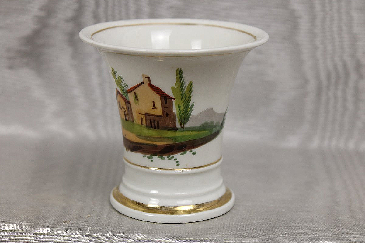 Early 19th-century Empire-style Paris Porcelain Jasmine Or Cone-shaped Vase With Landscape Decoration-photo-4