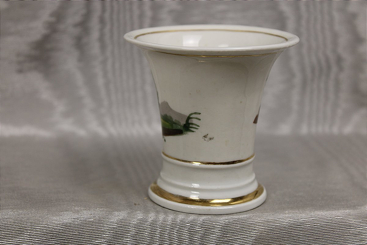 Early 19th-century Empire-style Paris Porcelain Jasmine Or Cone-shaped Vase With Landscape Decoration-photo-1