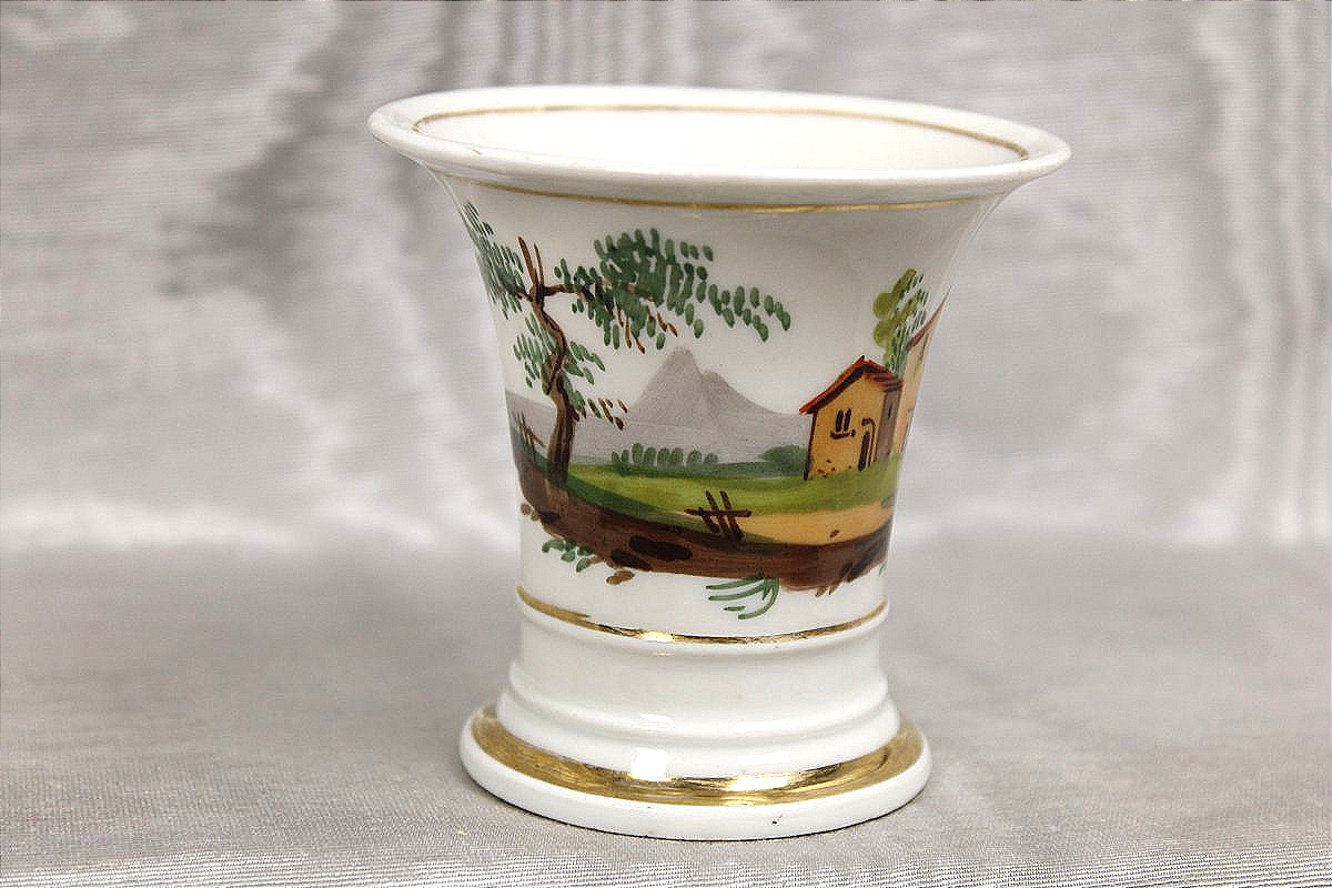 Early 19th-century Empire-style Paris Porcelain Jasmine Or Cone-shaped Vase With Landscape Decoration-photo-2
