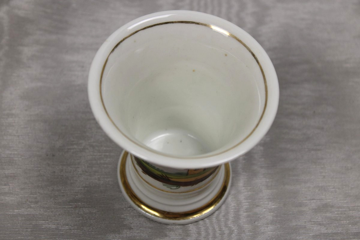 Early 19th-century Empire-style Paris Porcelain Jasmine Or Cone-shaped Vase With Landscape Decoration-photo-3
