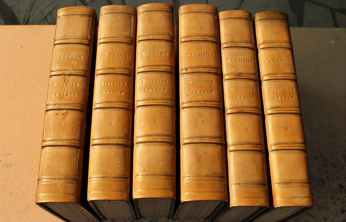Histoire de Lyon par P. Clerion en 6 tomes avec 54 planches HT reliure dos cuir édition de 1829