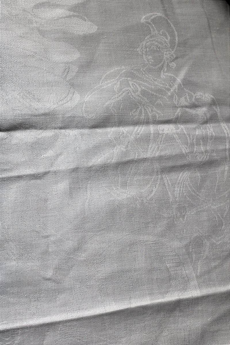 Nappe en damassée de lin à décor mythologique Mars sur son char style Louis XIV long : 5 mètres-photo-3