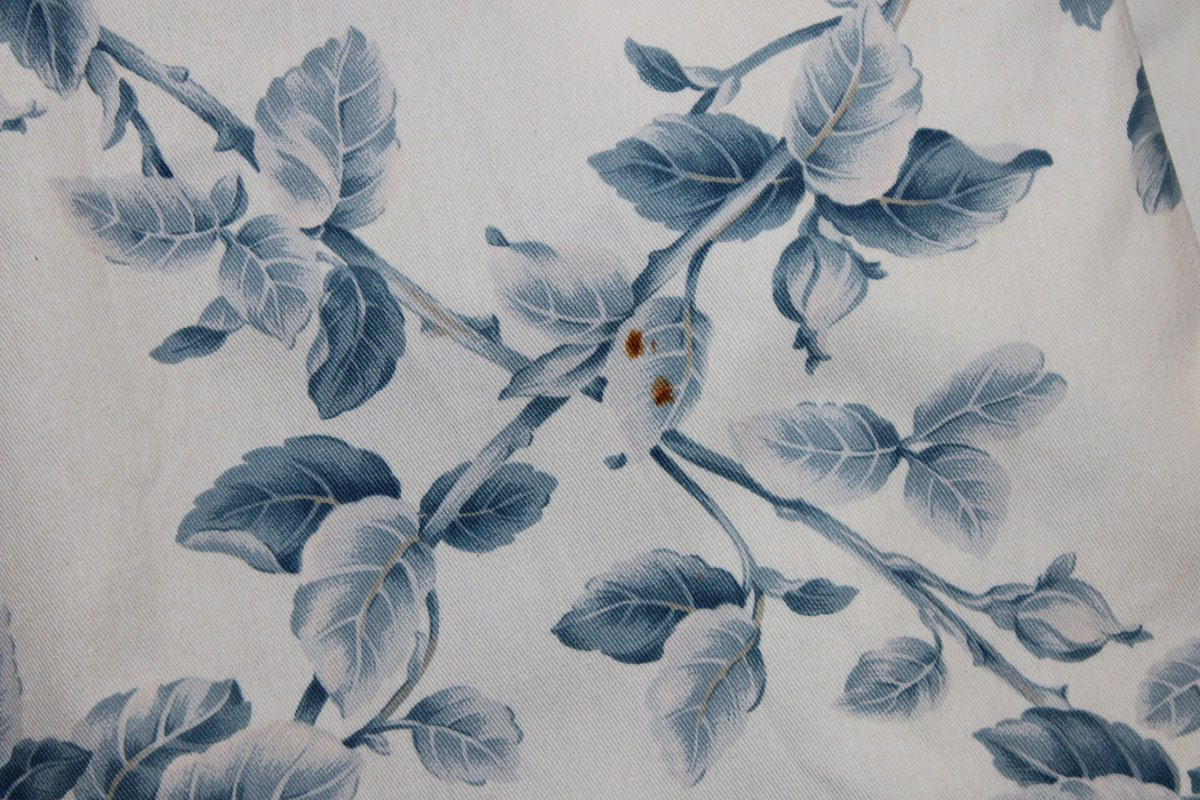 Pairs Of Cotton Curtains With A Blue Floral Pattern On Long Crossbars: 380 Cm-photo-7