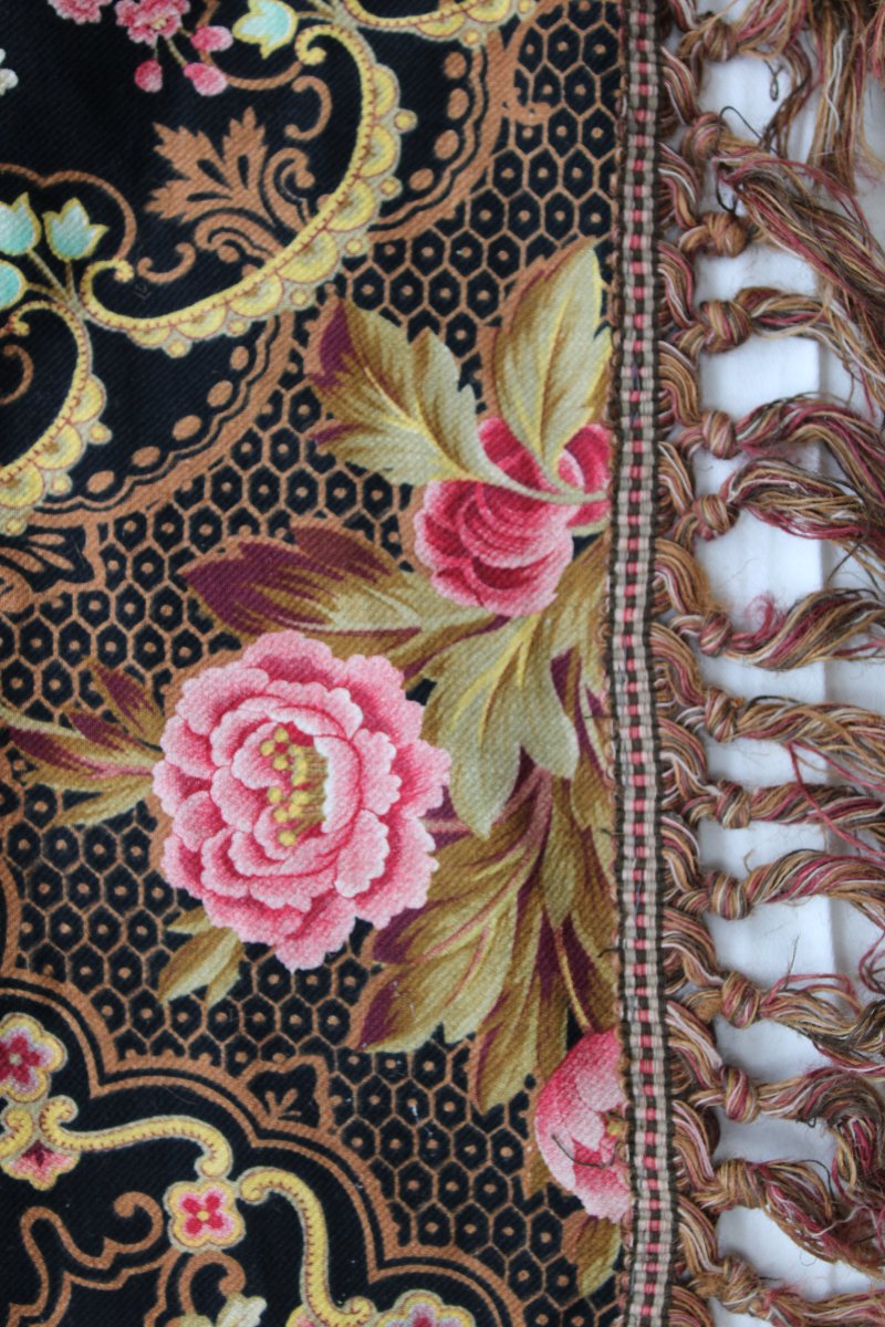 Paires de rideaux à décor floral de pivoines et passementerie ép.  Napoléon III long : 2,80 m-photo-1