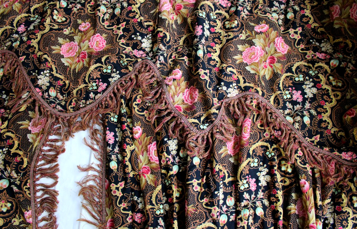 Paires de rideaux à décor floral de pivoines et passementerie ép.  Napoléon III long : 2,80 m-photo-3