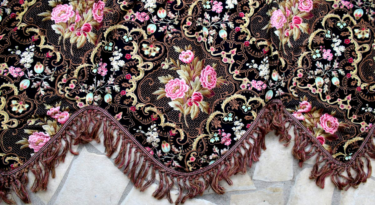 Paires de rideaux à décor floral de pivoines et passementerie ép.  Napoléon III long : 2,80 m-photo-8
