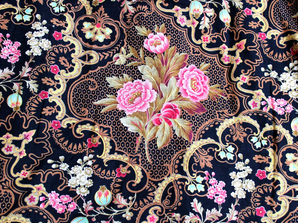 Paires de rideaux à décor floral de pivoines et passementerie ép.  Napoléon III long : 2,80 m