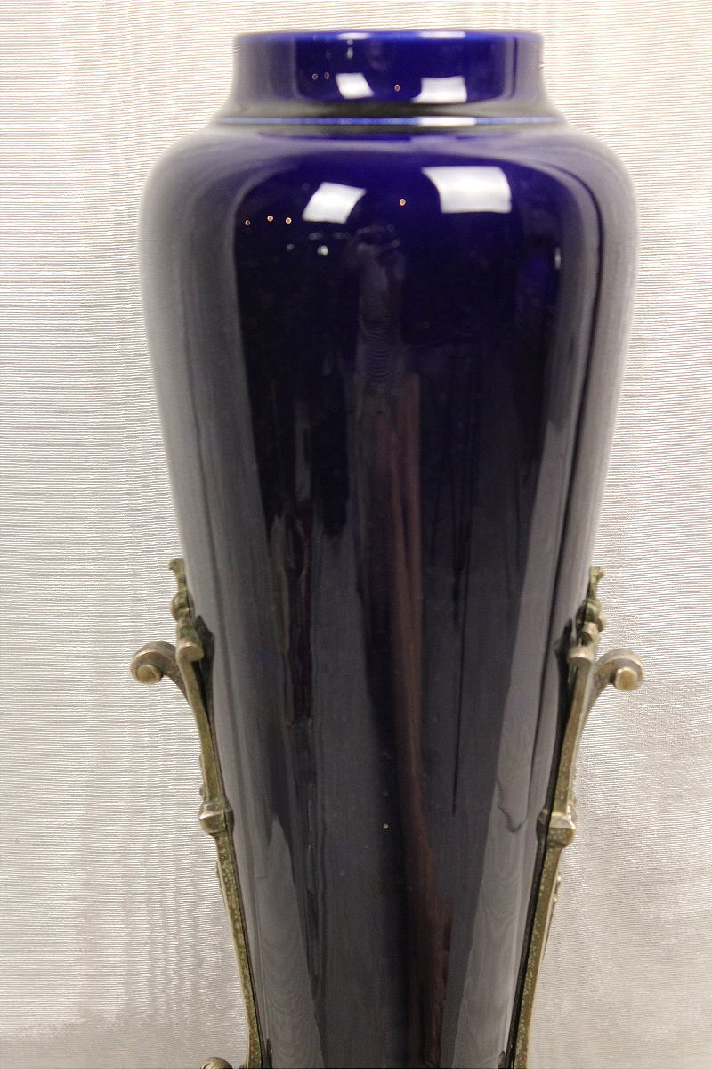 Blue Earthenware Lamp Base With Silver-plated Bronze Arm In The Napoleon III Style-photo-4