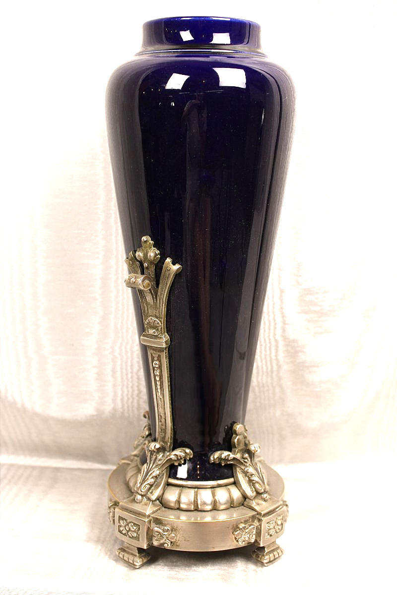 Blue Earthenware Lamp Base With Silver-plated Bronze Arm In The Napoleon III Style-photo-1