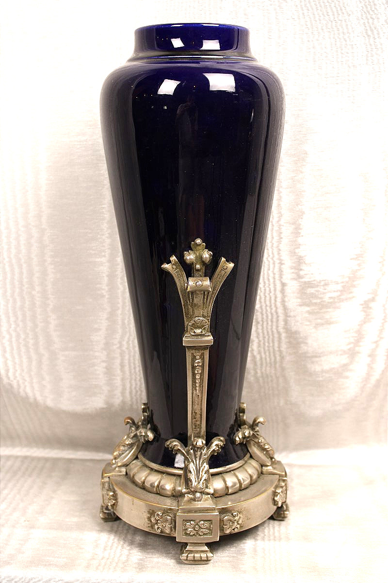 Blue Earthenware Lamp Base With Silver-plated Bronze Arm In The Napoleon III Style-photo-2