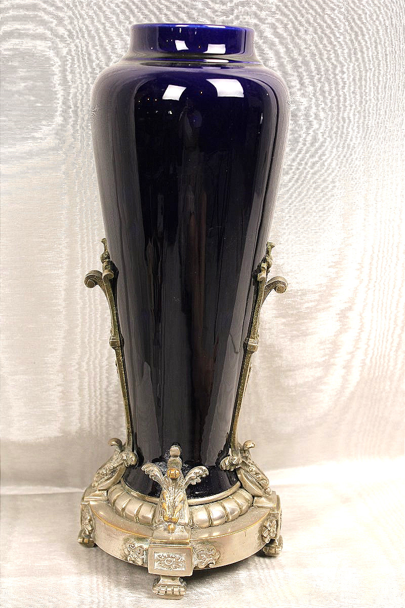 Blue Earthenware Lamp Base With Silver-plated Bronze Arm In The Napoleon III Style-photo-4