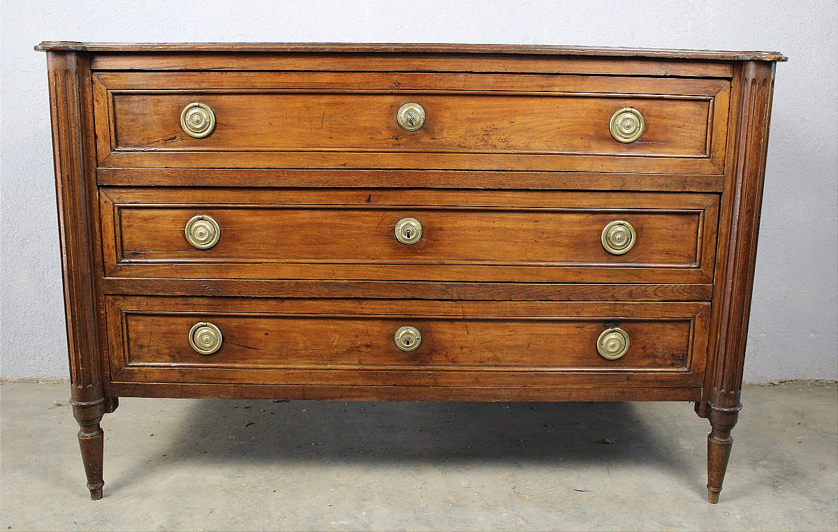 18th-century Louis XVI-style Chest Of Drawers Made Of Solid Fruitwood, With 3 Drawers-photo-2