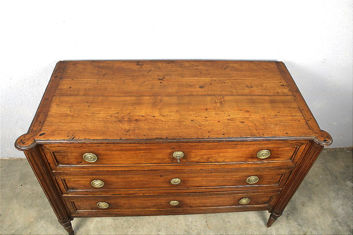 18th-century Louis XVI-style Chest Of Drawers Made Of Solid Fruitwood, With 3 Drawers-photo-1
