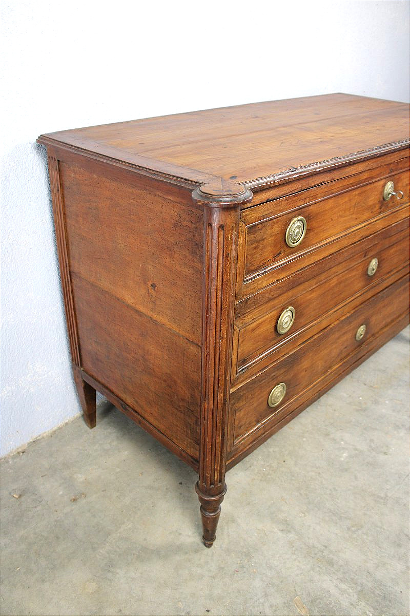 18th-century Louis XVI-style Chest Of Drawers Made Of Solid Fruitwood, With 3 Drawers-photo-2
