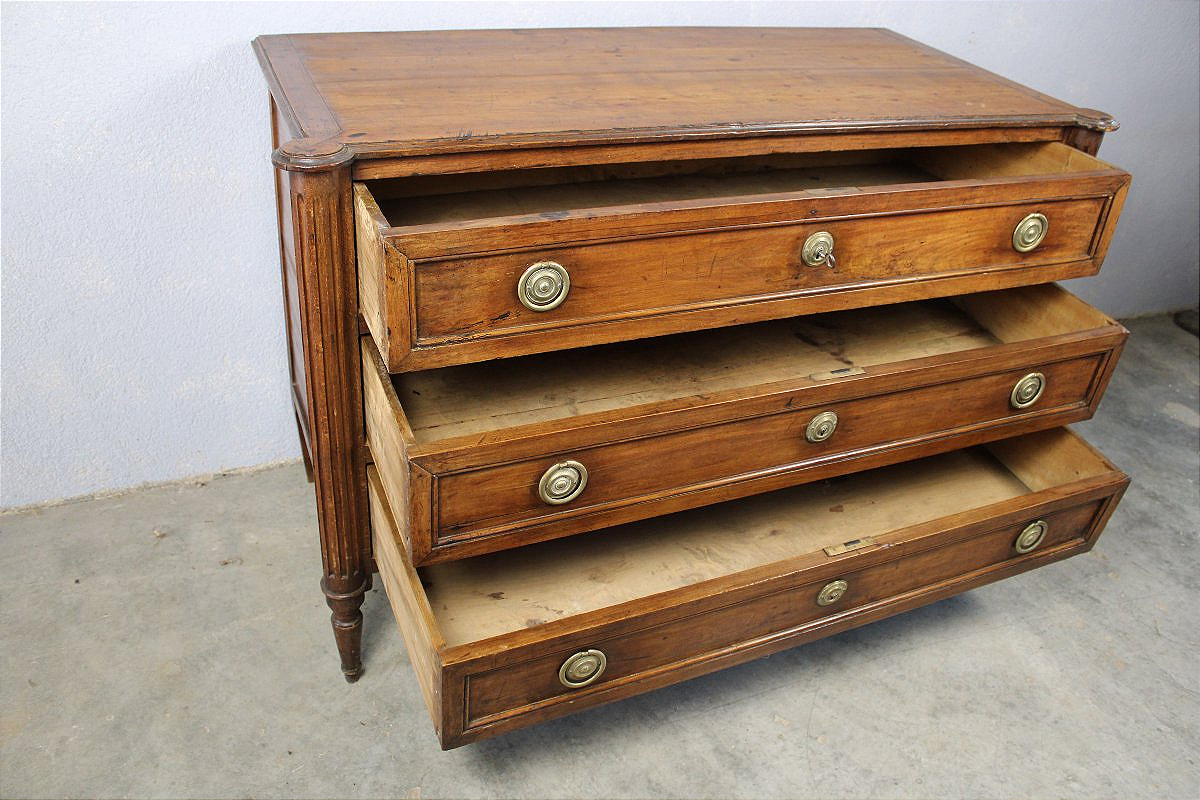 18th-century Louis XVI-style Chest Of Drawers Made Of Solid Fruitwood, With 3 Drawers-photo-4
