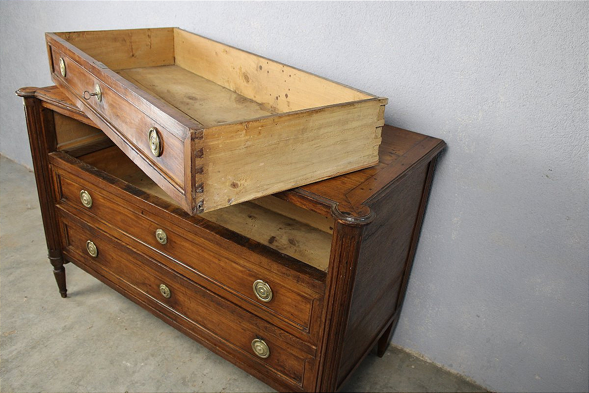 18th-century Louis XVI-style Chest Of Drawers Made Of Solid Fruitwood, With 3 Drawers-photo-5