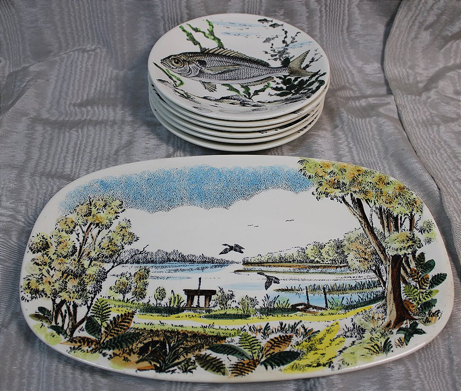 Gien Earthenware Set With The Chambord "fish" Pattern-photo-5