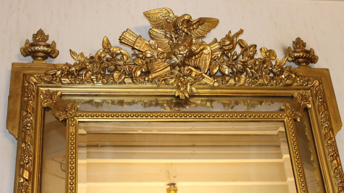 19th-century Mirror With Wooden Glazing Beads And Gilded Stucco-photo-2