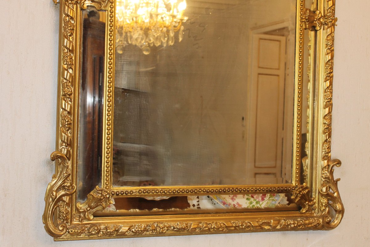 19th-century Mirror With Wooden Glazing Beads And Gilded Stucco-photo-3