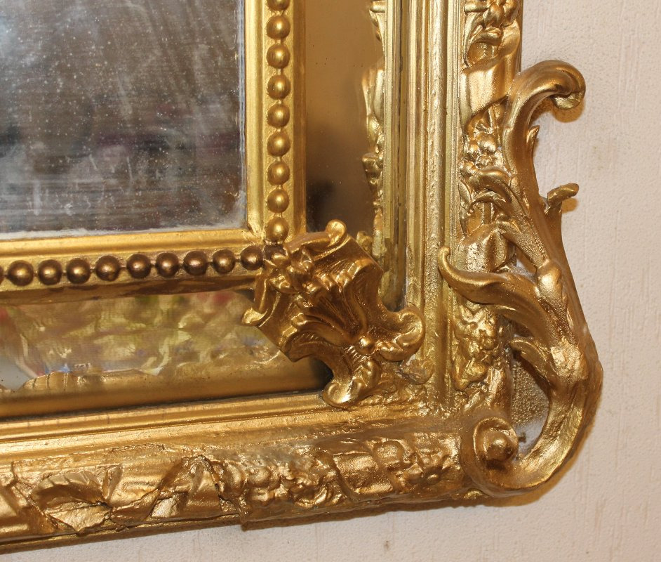 19th-century Mirror With Wooden Glazing Beads And Gilded Stucco-photo-4