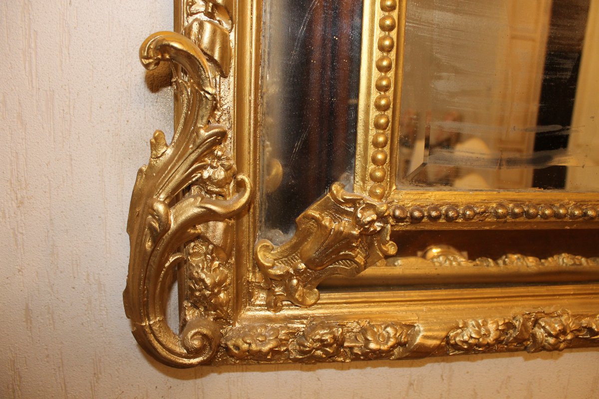 19th-century Mirror With Wooden Glazing Beads And Gilded Stucco-photo-3