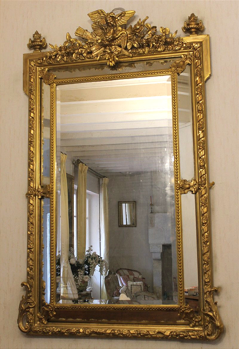 19th-century Mirror With Wooden Glazing Beads And Gilded Stucco-photo-4