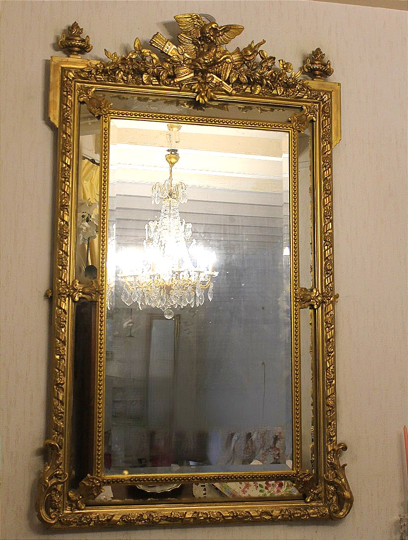 19th-century Mirror With Wooden Glazing Beads And Gilded Stucco