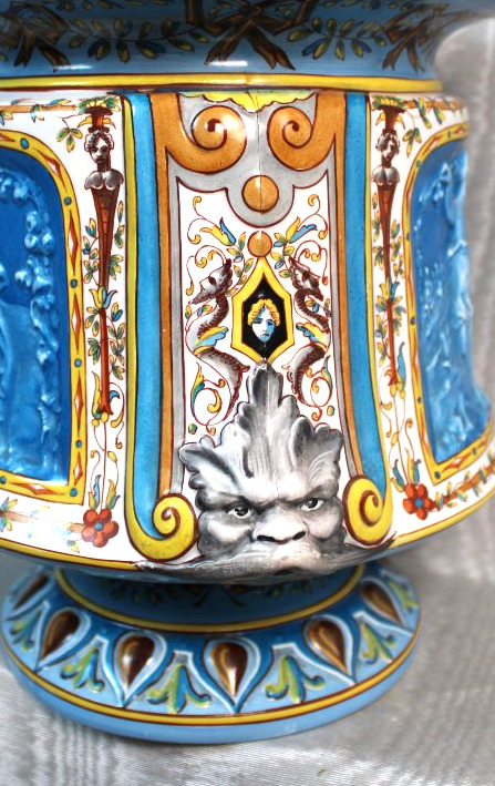 Montereau Earthenware Vase-shaped Planter, Made By Lebeuf-milliet, Decorated With Cherubs, 19th Century-photo-8